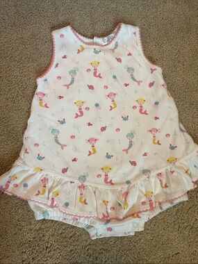 Kissy Kissy White Baby Bodysuit with Pink Trim and Pastel Sea Print